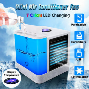 Air conditioner Mini USB Air cooler Portable Arctic Air Conditioners Room Cooling 7 Colors LED Light Cooler Small Table Fans